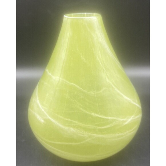 GREEN W/ WHITE Swirl Art Glass Tear Drop Bulb Ando Vase Portugal 8” - Picture 3 of 5